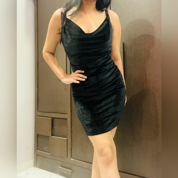 Dresses & Skirts - Black velvet cowl neck dress